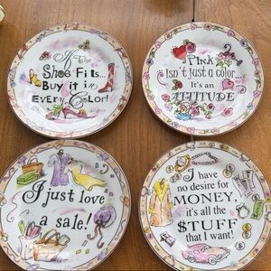 Set of 4 Decorative Quote Dessert Plates in Pastel Colors